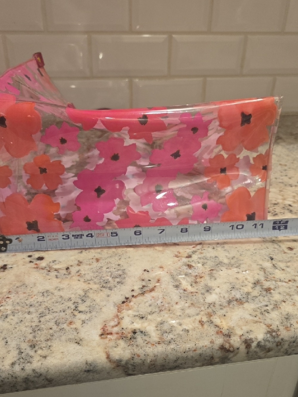 Beautiful Dooney And Bourke Pink Floral Clear Shopper with Leather Handles - Picture 12 of 16